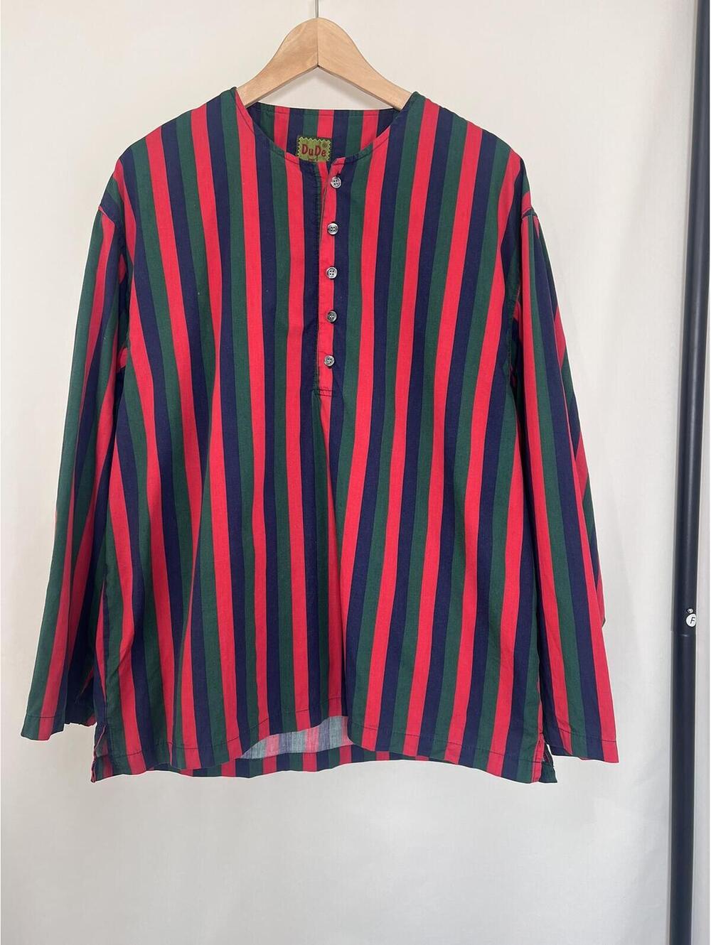 DuDe 90s Striped Henley Pullover Shirt Men's Large